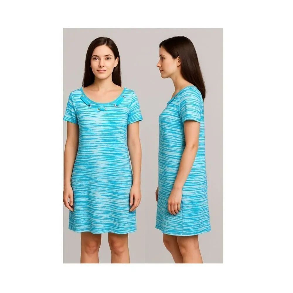 NWT Rafaella size L  Cabana Party Scuba Blue dress. Outdoors beach comfort